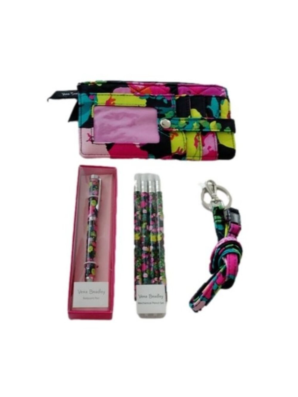 Vera Bradley Ultimate Card Case, Ballpoint Pen, Mechanical Pencil Set + Lanyard